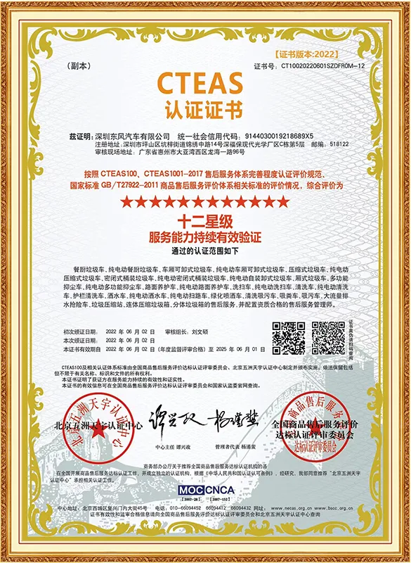 Сертификат CTEAS постоянная проверка двенадцатизвездного уровня сервиса